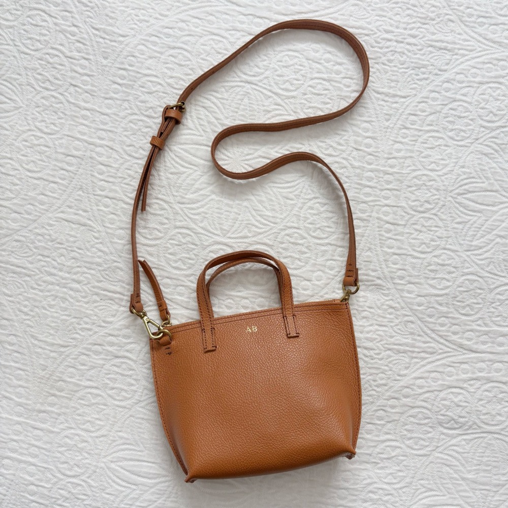 Mark and Graham Daily Leather Crossbody Tote Bag, English Saddle - AB Monogram